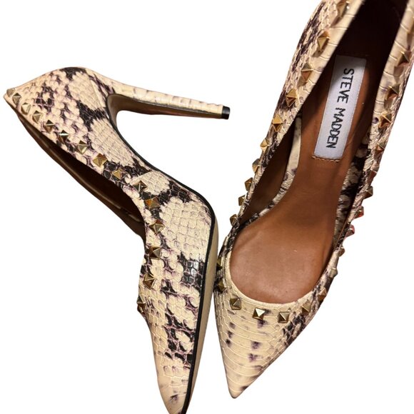 Steve Madden Studded Snake Print Heels Size 8 - Picture 1 of 5